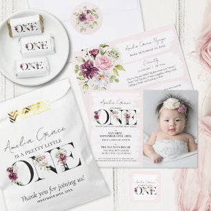 Invitation Joli Blush Floral ONE Baby Girl's premier annivers