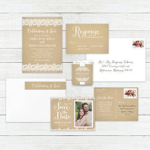 Sticker Rond Monogramme Rustique Kraft et Mariage de dentelle
