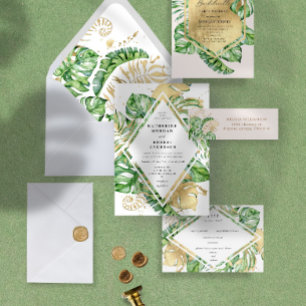 Invitation Luxueux Tropical Golden Foliage Mariage