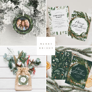 Carte De Vœux En Aluminium Joyeux script de Noël de feuillage moderne