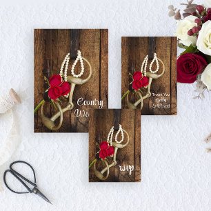 Carte RSVP Mariage campagnard Bit Roses rouges et 