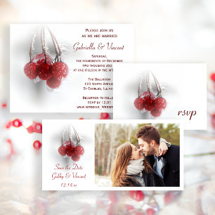 Invitation Red Frosty Berries Winter Wedding Invite