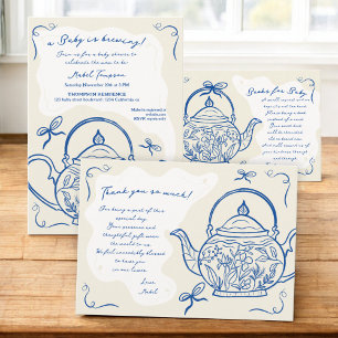 Carte De Remerciements Boutons bleu rétro teapot bébé brasse Baby shower
