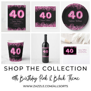 Dessous-de-verre Carré En Papier 40e anniversaire Black Pink Balloons Parties scint