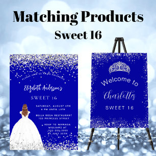 Invitation Sweet 16 robe de parties scintillant bleue royale 