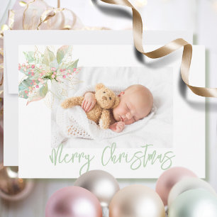Serviette En Papier Pastel Joyeux Noël Poinsettia Pink Sage Or