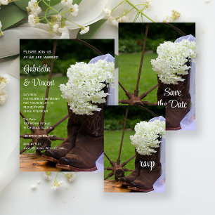 Cartons Réponse Rustique Hydrangea Cowboy Bottes Mariage Occidenta