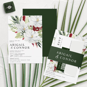 Invitation Tout En Un Magnolia Blanc Vert Rouge Tout en un Invit