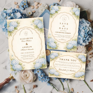 Invitation Mariage de Jardin Vintage Hydrangea Bleu