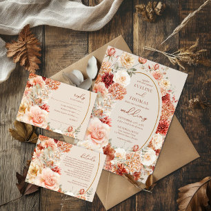 Save The Date Varié automne floral rouille ivoire sauge broussai