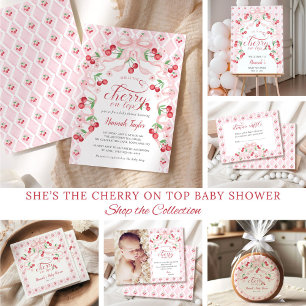 Invitation Cerise sur le Baby shower de code QR de la corbeil