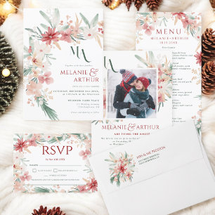 Elégant hiver Floral Aquarelle douce Mariage RSVP