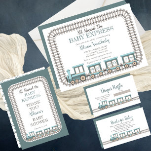 Invitation Tous à bord du Baby shower bébé Express Train Boy