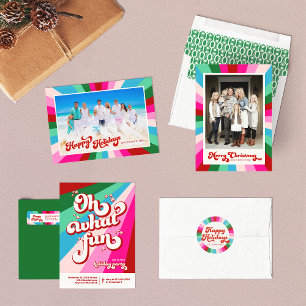 Sticker Rond Retro Festif Arc-en-ciel rose cadeau de Noël