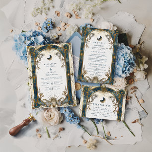 Carte De Remerciements Mariage Bleu Or Art Nouveau Céleste