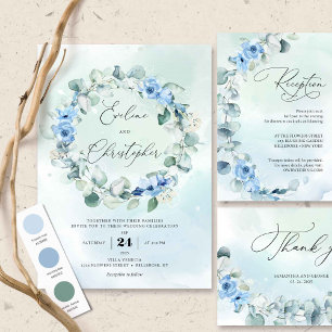 Invitation Dusty Blue Green Eucalyptus Wreath Mariage rustiqu