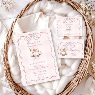 Carte D'accompagnement Baby shower à thé rose pour bébé