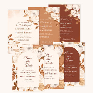 Invitation Tout En Un Boho Terracotta Peonies Tous en un mariage Inviter