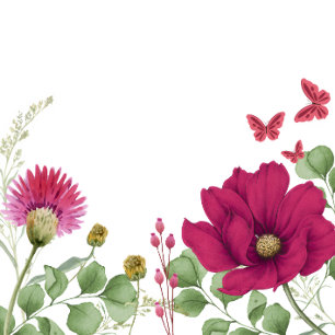 Papillon rose et autocollant aquarelle florale