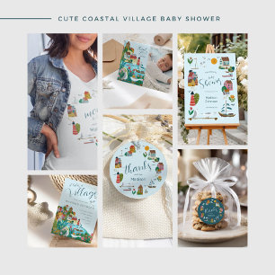 Carte Village côtier Baby shower photo Merci