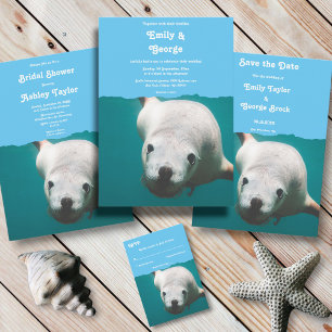 Invitation Mariage côtier bleu turquoise Lion sous-marin de l