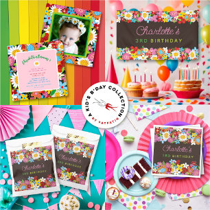 Invitation Carte Postale Fleurs de printemps colorées Whimsical Merci de ja