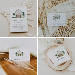 Elégant Rustic Grange Mariage Carte RSVP