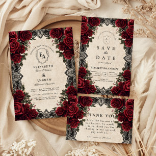 Invitation Dark Romance Crimson Floral Mariage