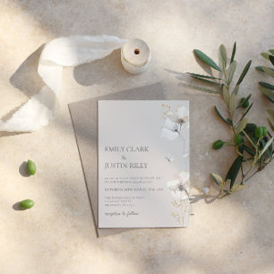 Invitation Fleur sauvage moderne Aquarelle Mariage beige