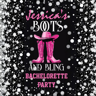 Étiquette Pour Bouteilles De Vin Bottes roses et Bling Bachelorette
