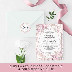Invitation Broussailler Marbre géométrique Cadre de mariage I