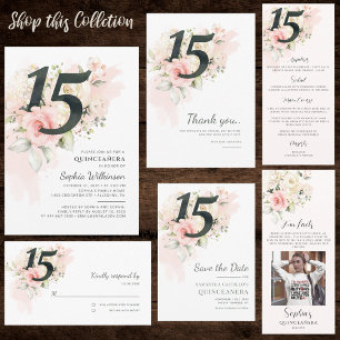 Carte D'accompagnement Quinceanera rose 15e anniversaire Floral