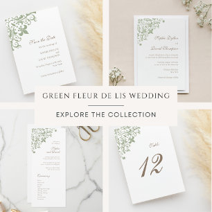 Frans Regency Green Fleur de Lis Pattern Wedding Programma