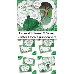 Save The Date Emerald Green Parties scintillant argenté Floral Q