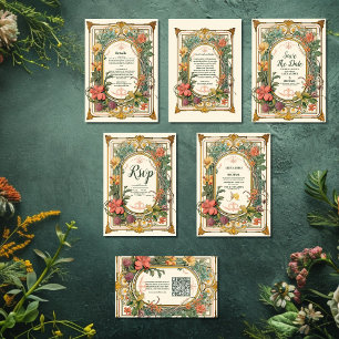 Sticker Rond Vintage Floral Art Nouveau Mariage