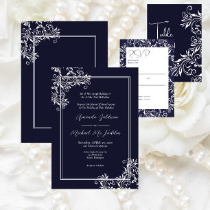 Invitation Mariage de style élégant marine et blanc