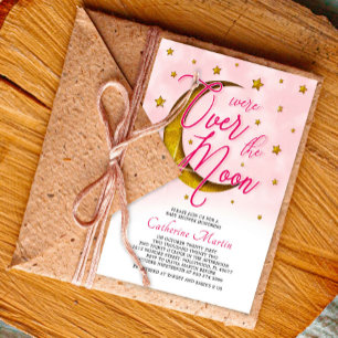 Invitation Tout En Un Épouser Sur La Lune Rose Or Baby Girl Douche