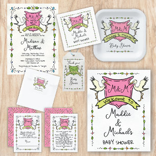 Invitation Baby shower de cime de cigogne lunaire tiré à la m