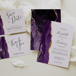 Invitation Mariage d'agate d'or violet