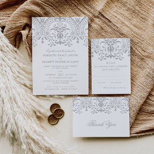 Invitation Élégant Silver Vintage Glamor Mariage