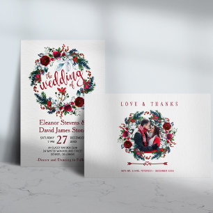Invitation Russe hiver burgundy pin vert mariage