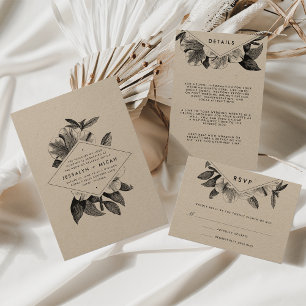 Floral Kraft bruiloft uitnodiging