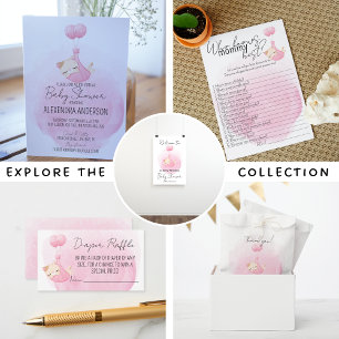 Carte D'accompagnement Cute rose Diaper chaton pour bébé fille Douche