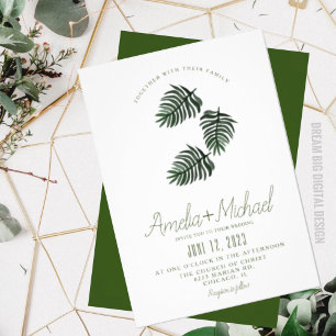 Invitation Aquarelle Tropical Botanical Green Palm Mariage