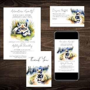 Carte D'accompagnement Loup sauvage aventure baby shower livres demande