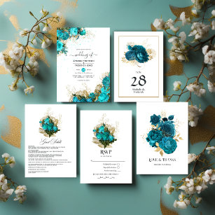  Turquoise en Gold Shabby Wedding Kaart