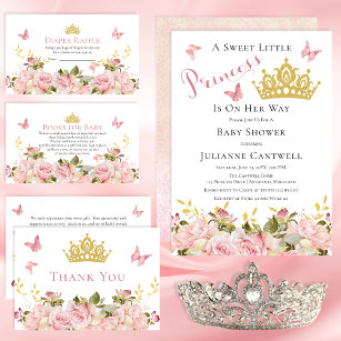 Invitation Couronne   Papillons Floral Princess Baby shower