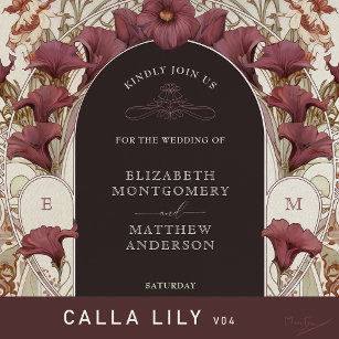 Zwarte Paarse Calla Lily Wedding Art Nouveau Mucha Kaart