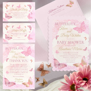 Carte De Remerciements Papillon rose Baisers Baby shower fille