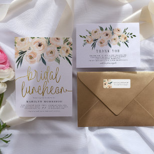 Invitation Carte Postale Fleurs peintes à la main Déjeuner nuptial d'or mod